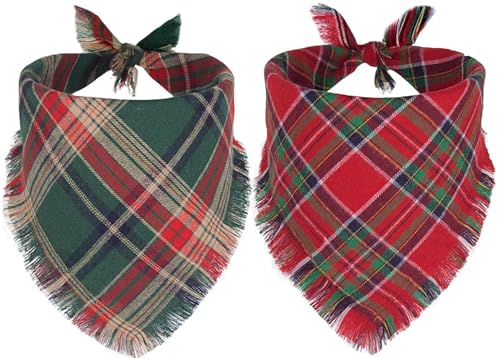 2PCS Christmas Dog Bandanas – Red and Green Plaid with
