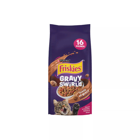 Friskies Gravy Swirlers With Flavors of Chicken, Salmon & Gravy Dry Cat Food - Friskies Dry Cat Food - The Family Pet