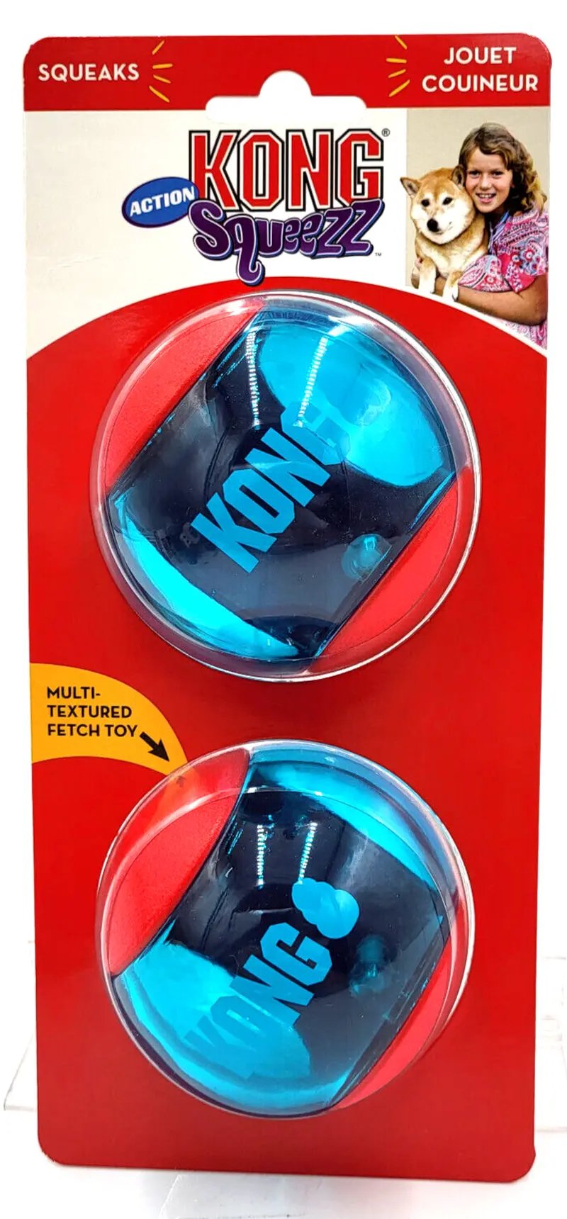 KONG Squeezz Action Ball Large 2 Count Textured Squeaky Fetch Toy
