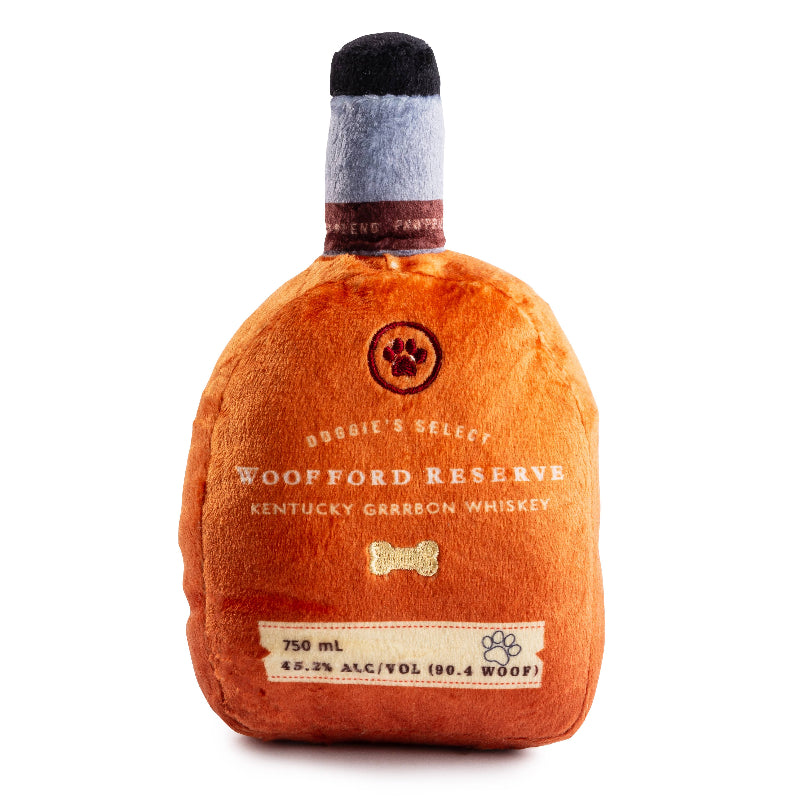 Woofford Reserve Bourbon Bottle Plush Squeaky Dog Toy