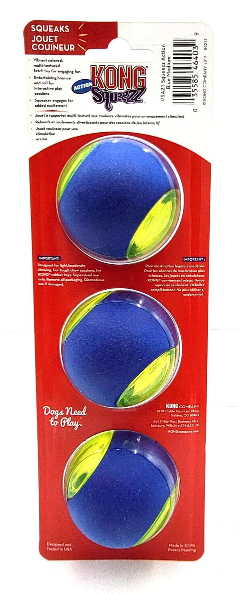 KONG® Squeezz Action Ball Medium 3 Pack Squeaky Fetch