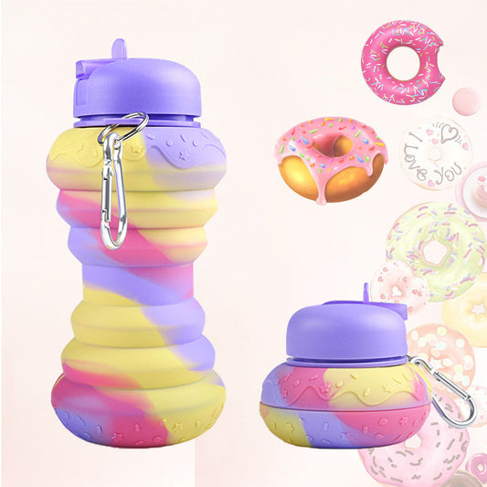 Donut Folding Silicone Bottle Foldable Outdoor Sports Goods Portable Water Bottle for Traveling Water Bottle