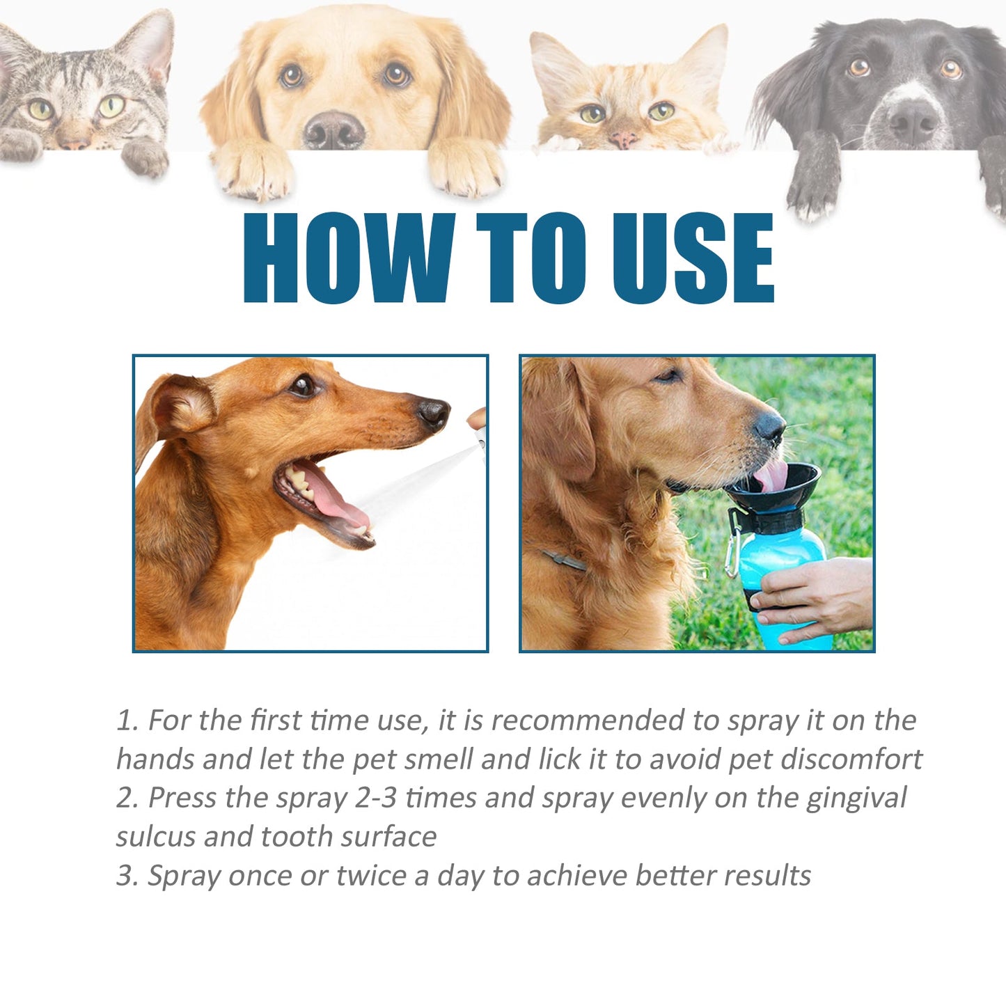 Pet Oral Cleaning Spray, Cats And Dogs Remove Tartar And Bad Breath Fresh Mouth Care Spray