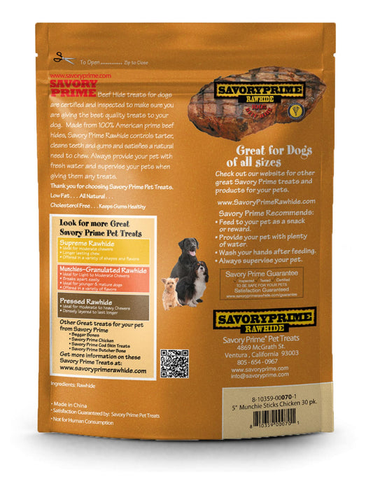 Savory Prime Munchie Sticks Chicken (5inch 30pk) - Dog chews - The Family Pet