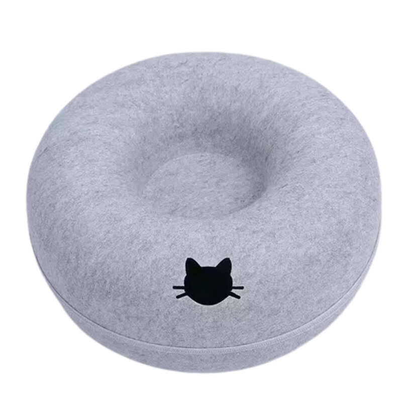 Felt Donut Cat Bed With Breather Hole 2-In-1 Tunnel Hideaway ๐ฉ