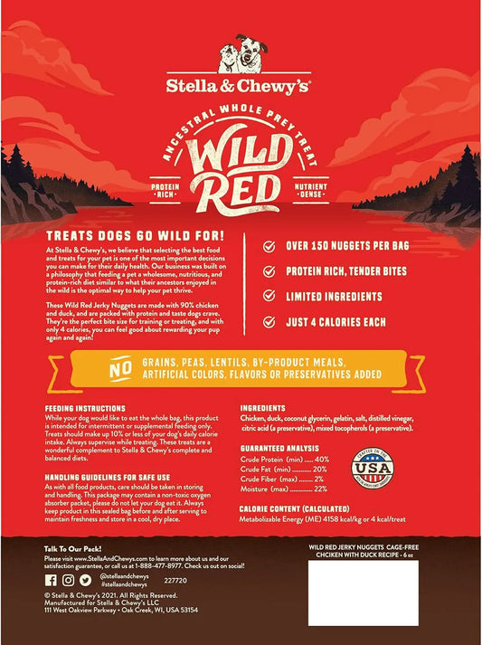 Wild Red Jerky Nuggets - 90% Protein-Rich Chicken & Duck Dog