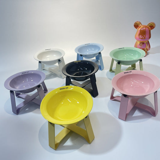 Ceramic Cat Bowl Cat Iron Frame High Leg Tableware