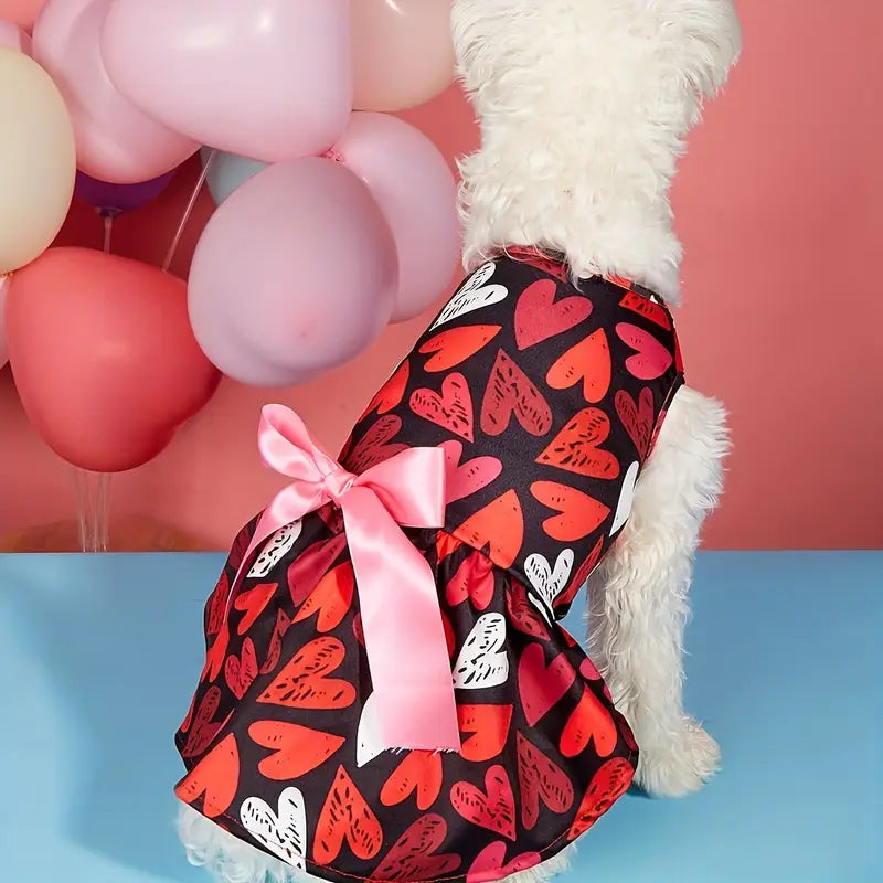 Festive Hearts Print with Pink Bow Pet Dress