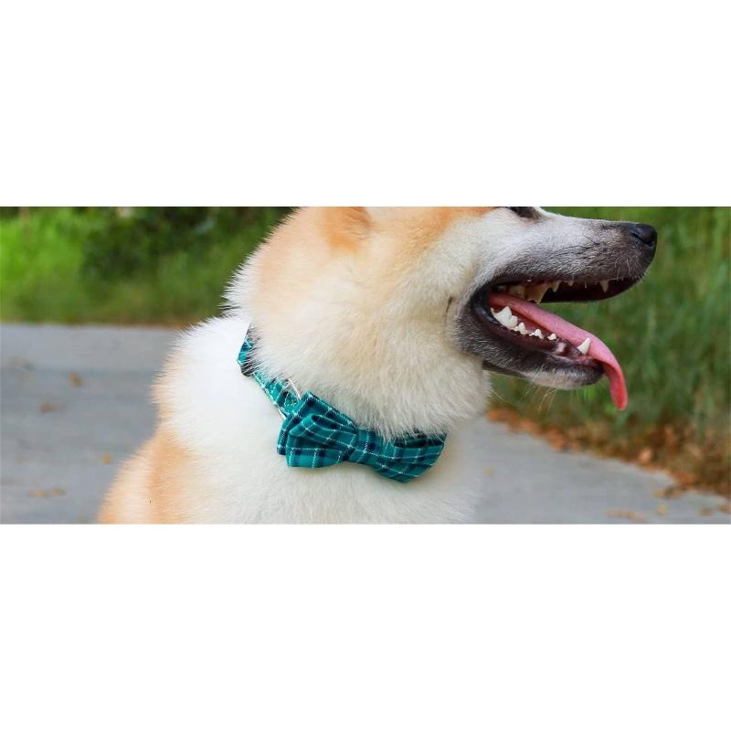 Green Plaid Multi Bow Tie Dog Collar