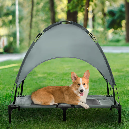 36" Elevated Outdoor Dog Bed with Canopy - Grey