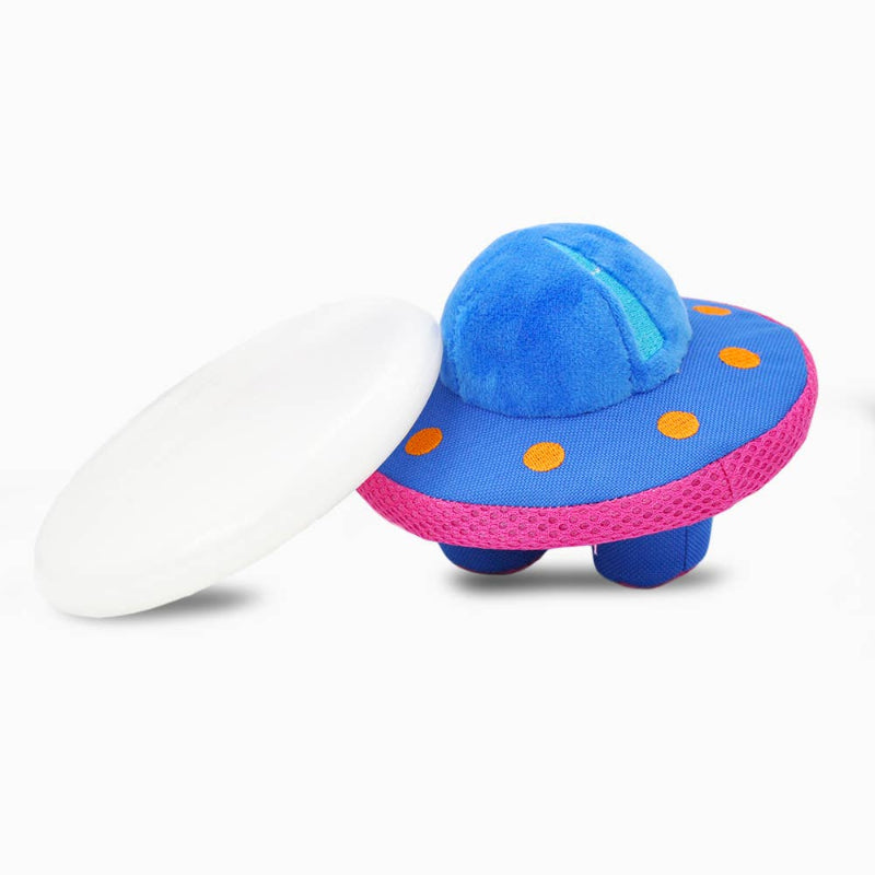 Space Paws Blue Pink UFO Plush Dog Toy