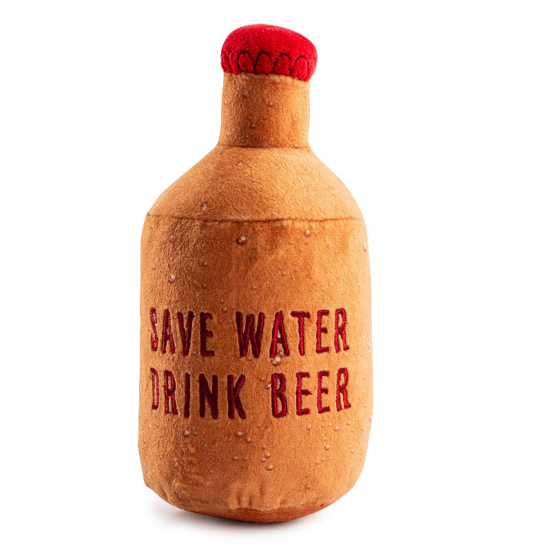Woofs Beer Bottle Plush Squeaky Dog Toy