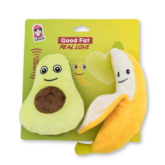 Avocado & Banana Plush Dog Toy Gift Set – with Squeaker & Crinkle Paper for Fun Play - Purrfect Pet Kingdom