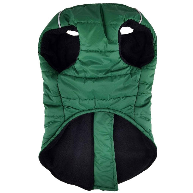 Zip-up Dark Green Fleece Lined Dog Puffer Vest
