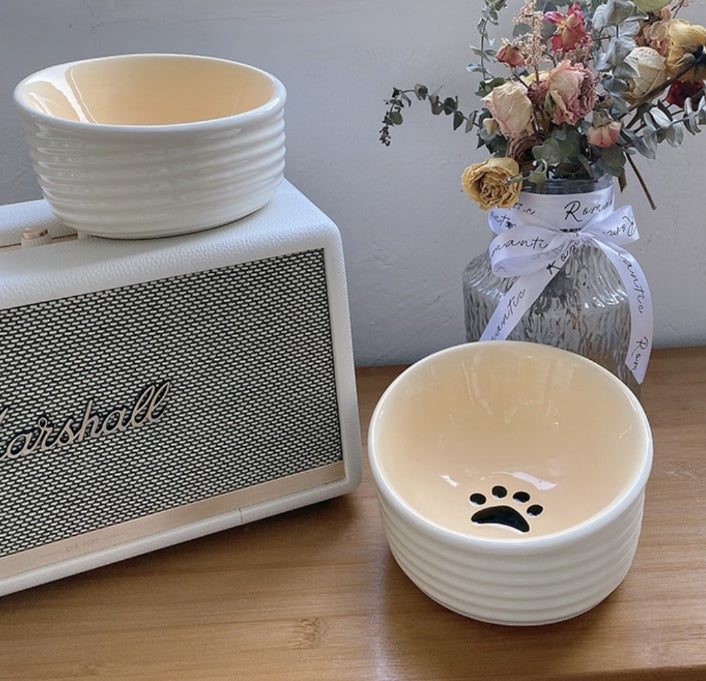 Ceramic Anti-Tumble Cat Bowl with Ergonomic Oblique Design