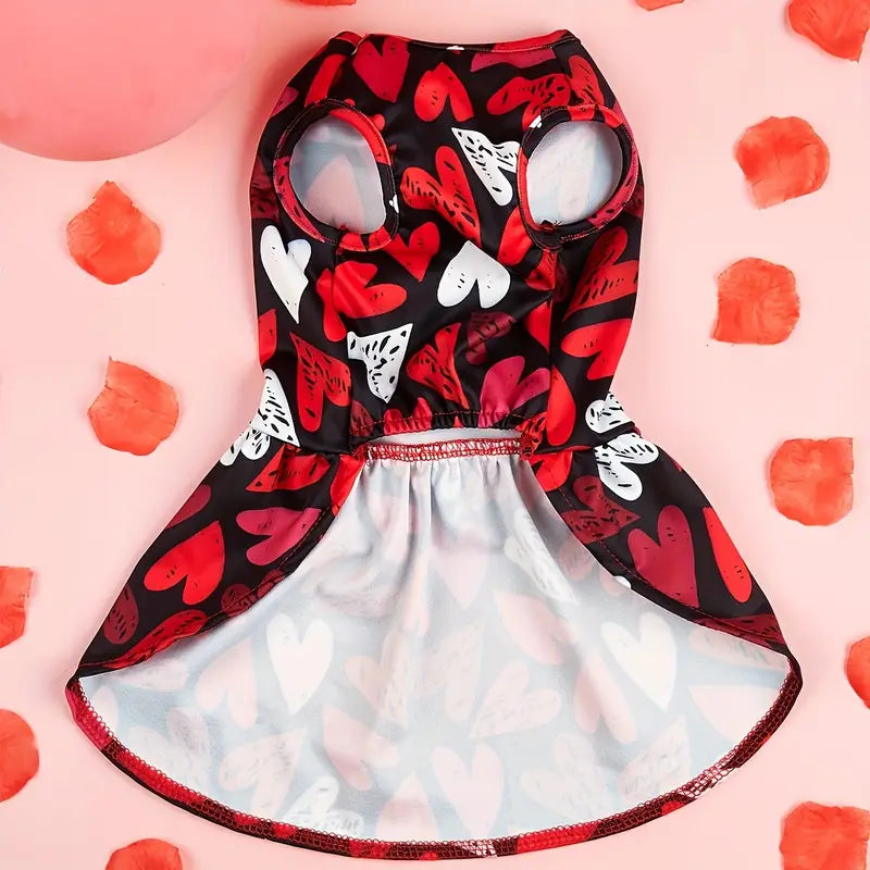 Festive Hearts Print with Pink Bow Pet Dress