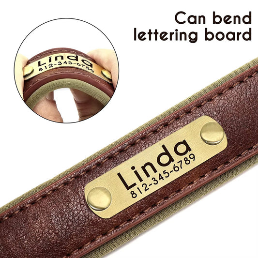 Personalized Dog Collar, Custom Engraved PU Leather Dog Collars, Free Engraving ID Tag Nameplate For Small Medium Large Dogs - C1515