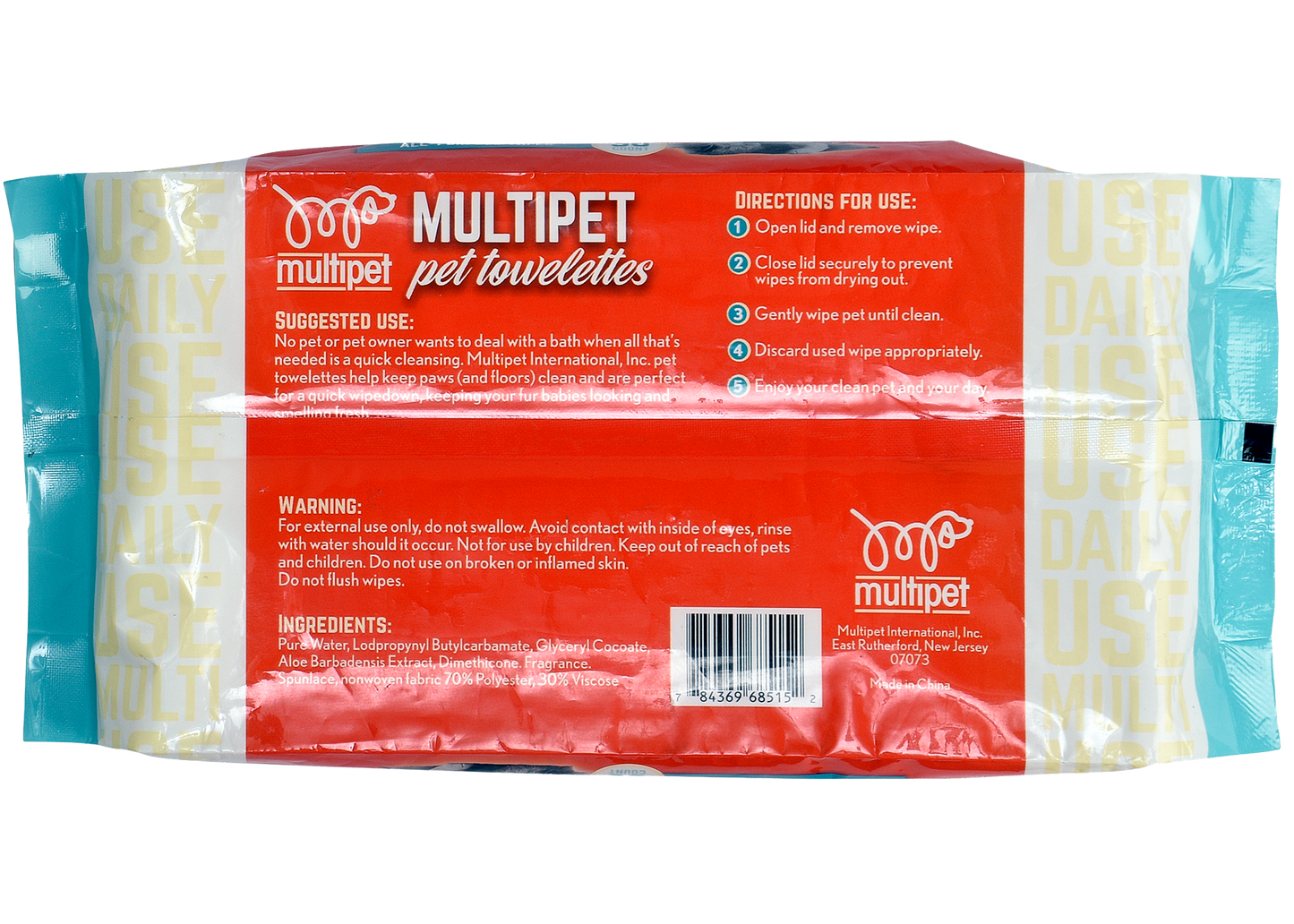 Close up view of Purrfect Pet Kingdom Professional-Grade Multipet All-Purpose Wipes 50pk For Dogs