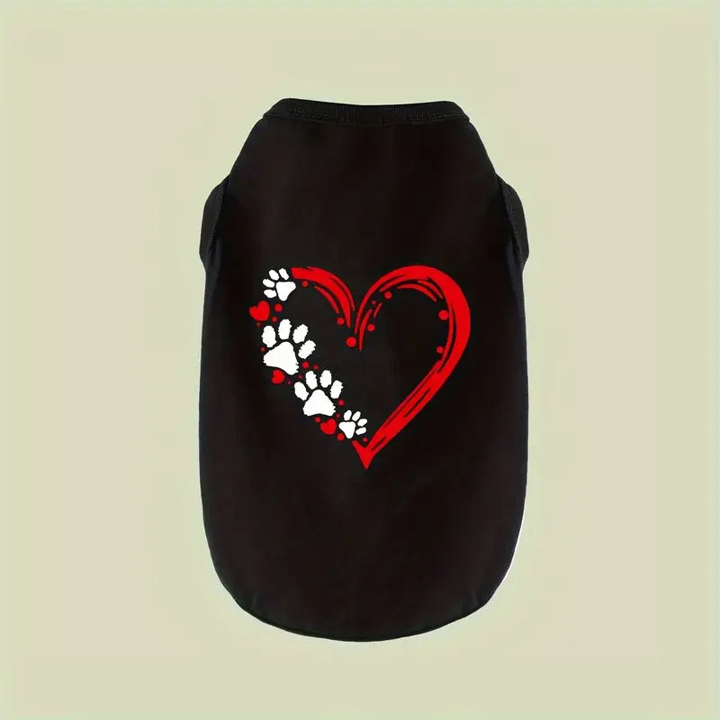 Red Heart Paw Prints Black Pet Tee