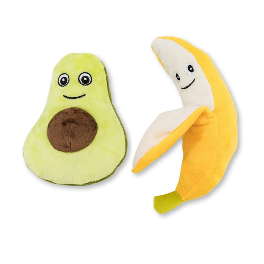 Avocado & Banana Plush Dog Toy Gift Set – with Squeaker &