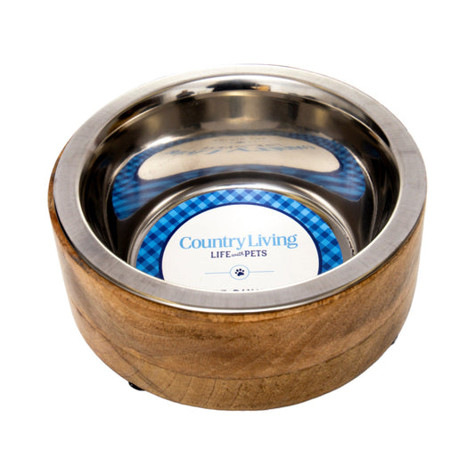 Country Living Stainless Steel Dog Bowl with Cylindrical Mango Wood Holder - Purrfect Pet Kingdom