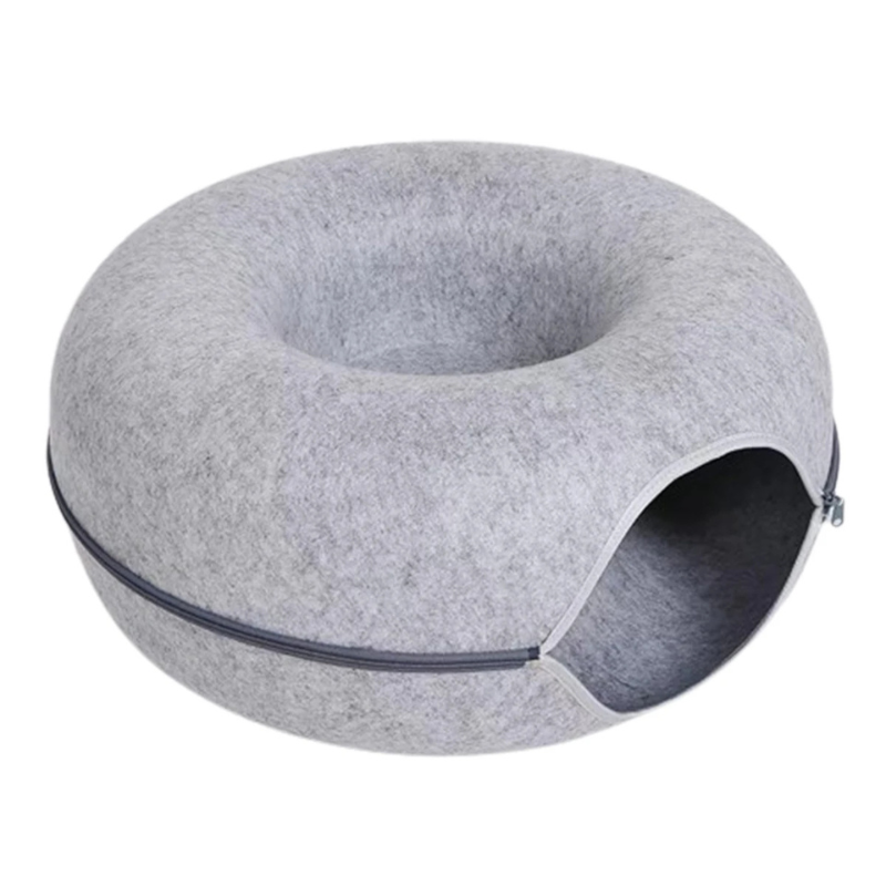 Felt Donut Cat Bed With Breather Hole 2-In-1 Tunnel Hideaway ๐ฉ
