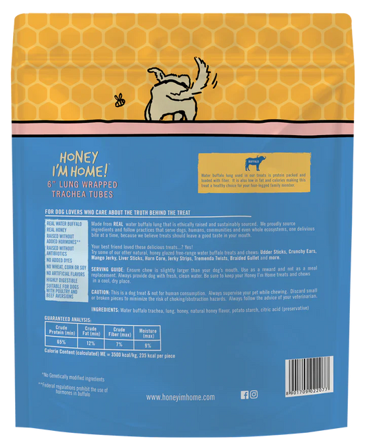Honey Dog Buffalo Trachea Lung 6 3Pk dog treats Premium - detail view