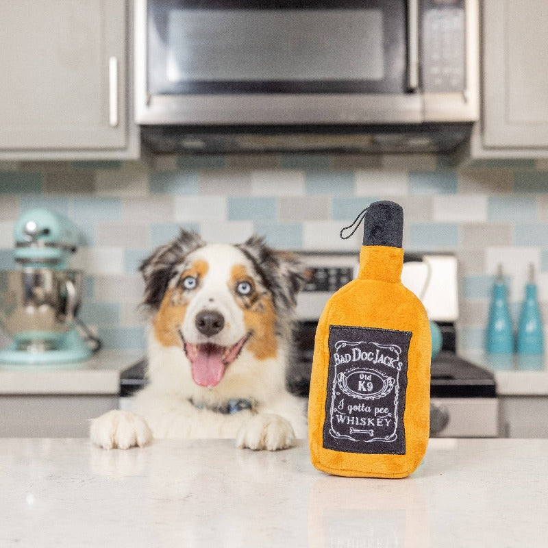 Bad Dog Jack's Bottle Squeak Plush Dog Toy - 2 Sizes