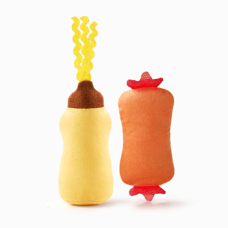 Fdie Feline Hot Dog Mustard Cat Toy Set - 2 Pc