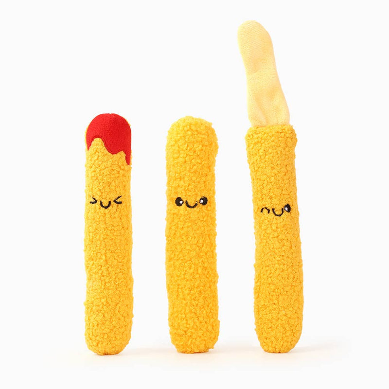 Food Party Mozzarella Sticks Crinkly Squeak Interactive Plush Dog Toy - 4 Pc
