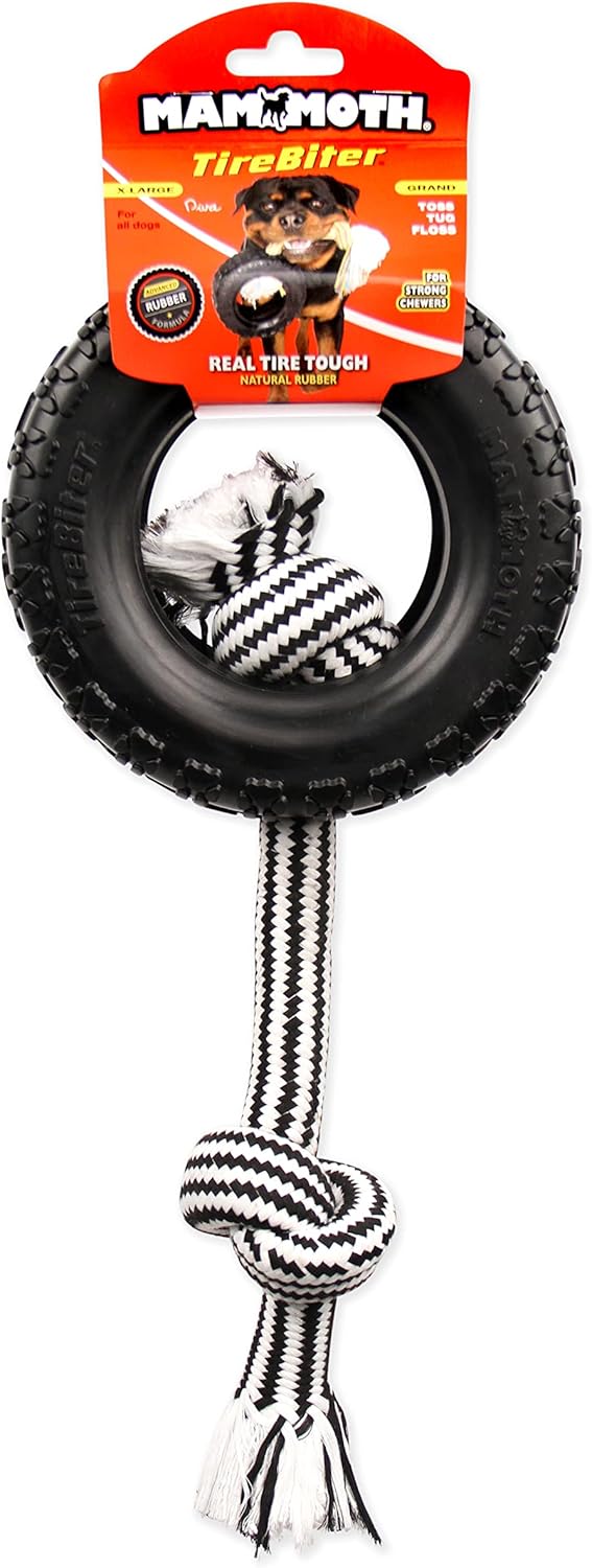 Mammoth Tire Biter ll With Rope - Rubber Dog Toys - The Family Pet
