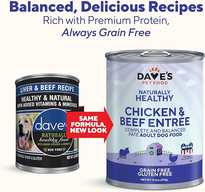 Wet Dog Food Chicken Beef Recipe 13.2 Oz Dave's Natural ✅