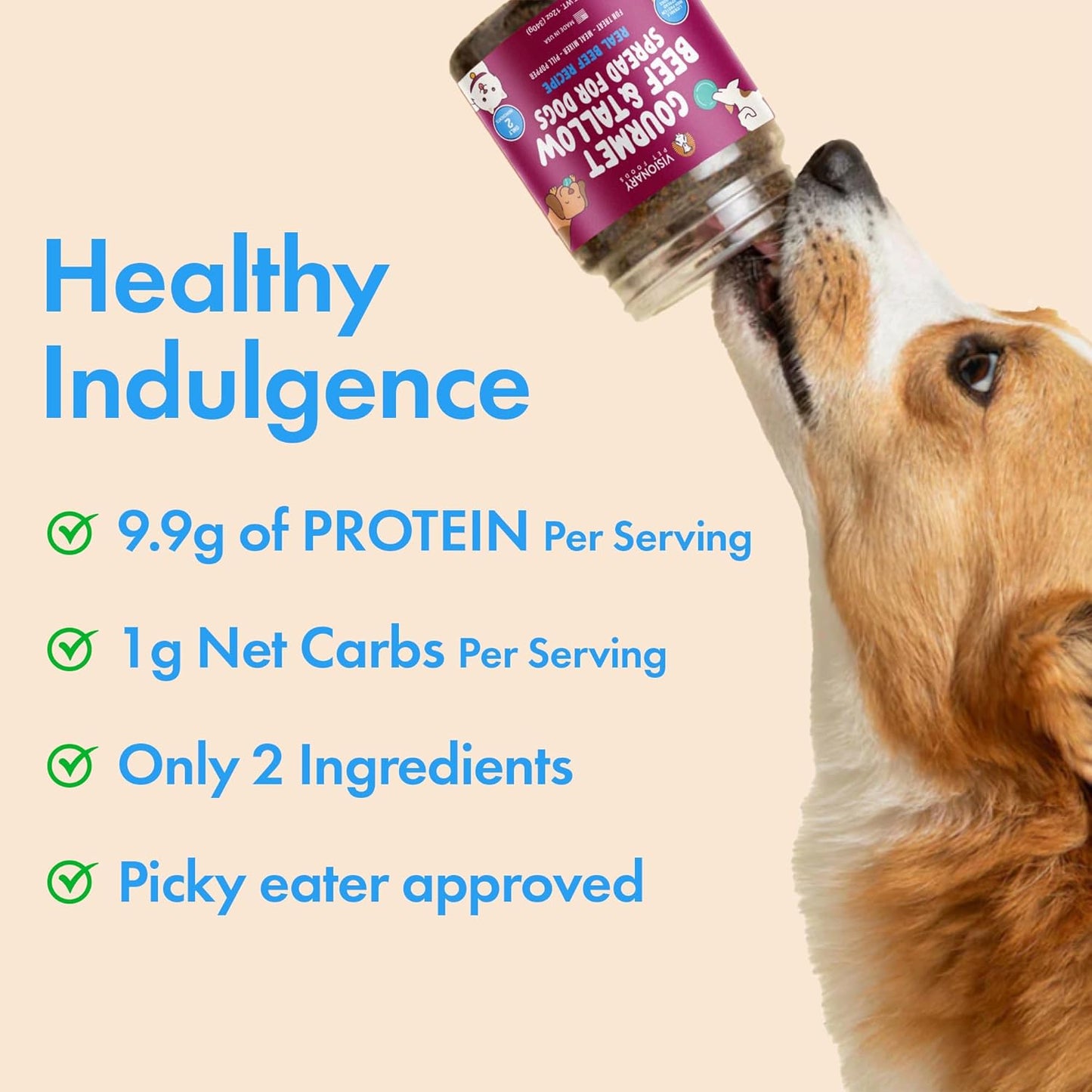 Beef and Beef Tallow Meat Spread | NEW 12oz Jar - Dog Treat - Visionary Pet Foods