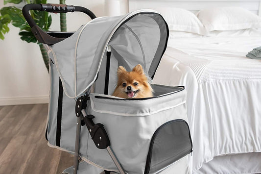 🐶 3 Wheel Elite Jogger Pet Stroller for Cat or Dog, Foldable, for Travel, Gray🐶 by Js House