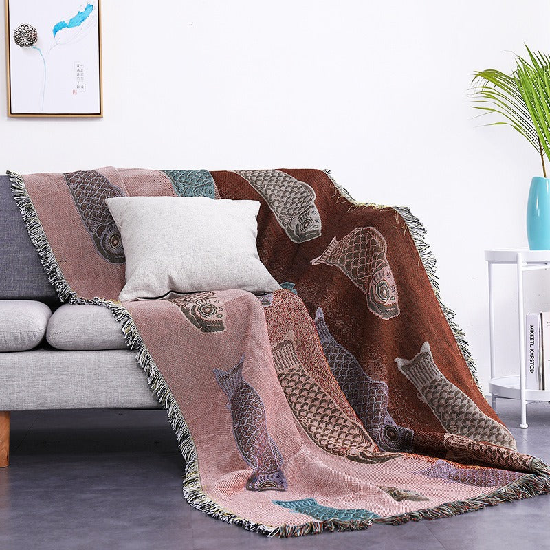 Modern minimalist koi patterned sofa blanket can be used as a soft carpet tablecloth decoration dust-proof