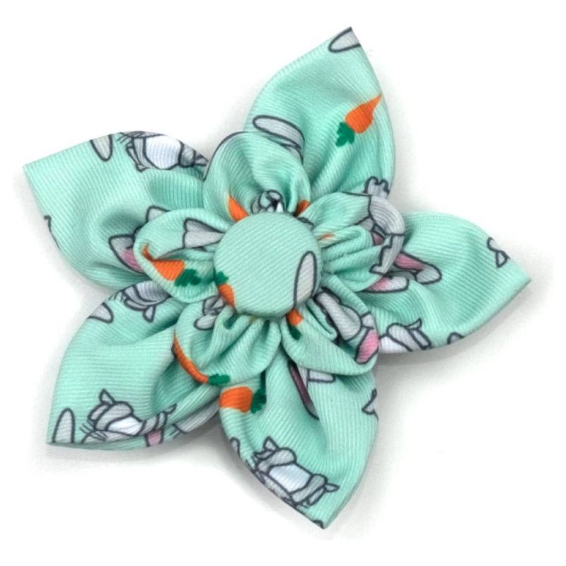 Bunnies & Carrots Mint Green Flower Pinwheel Pet Collar Attachment
