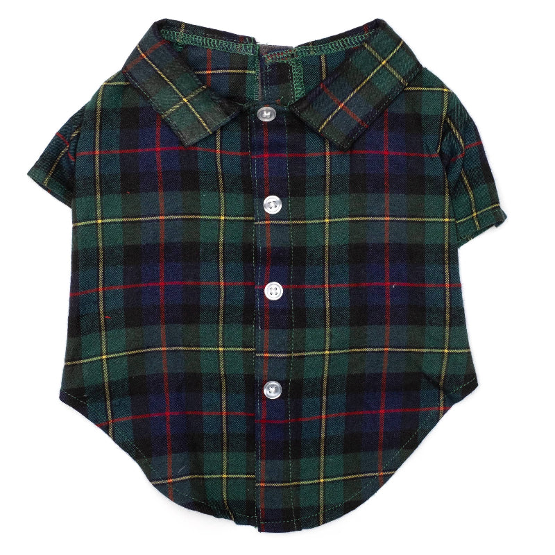 MacLeod Tartan Forest Green & Navy Plaid Collard Dog Shirt
