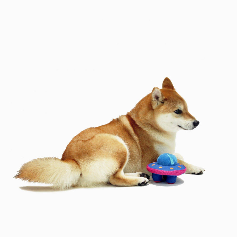 Space Paws Blue Pink UFO Plush Dog Toy