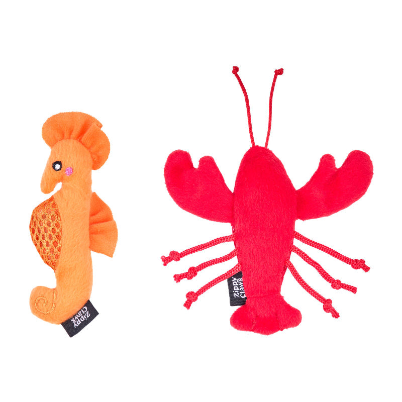 Seahorse and Lobster Mesh Mates Plush Cat Toy Set - 2 Pack