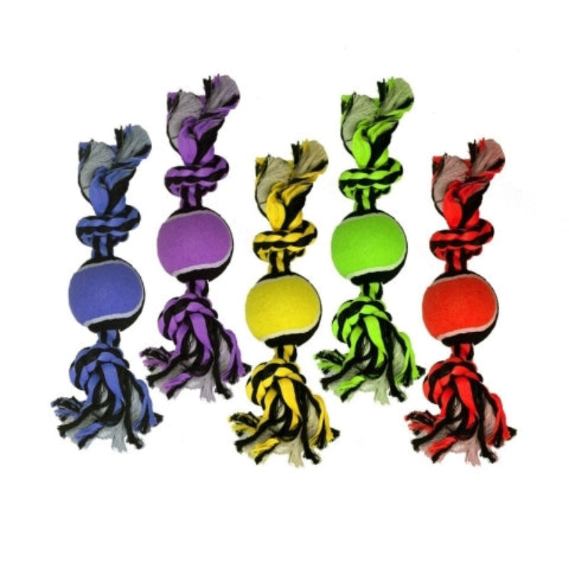 Nuts for Knots 2-Knot Rope with Tennis Ball Dog Toy - 10" - 2 Colors