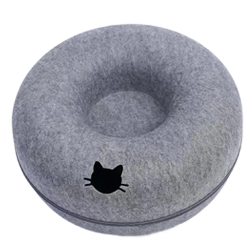 Felt Donut Cat Bed With Breather Hole 2-In-1 Tunnel Hideaway ๐ฉ
