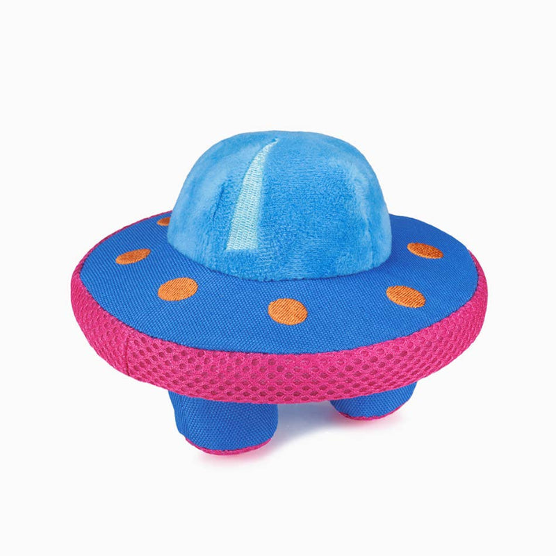 Space Paws Blue Pink UFO Plush Dog Toy