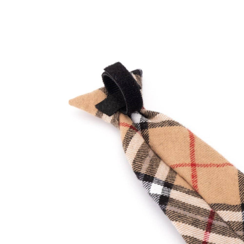 Tan Plaid Neck-Tie Pet Collar Attachment - 2 Sizes