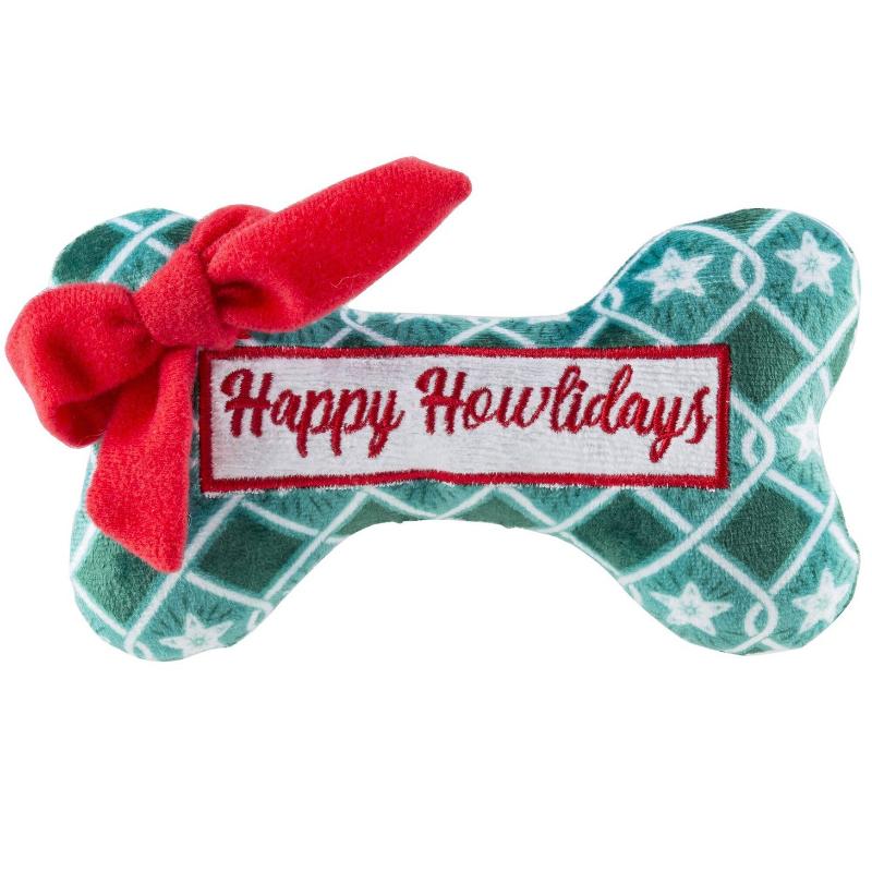 Puppermint Bone Green Stars (Happy Howlidays) Plush Squeak Dog Toy