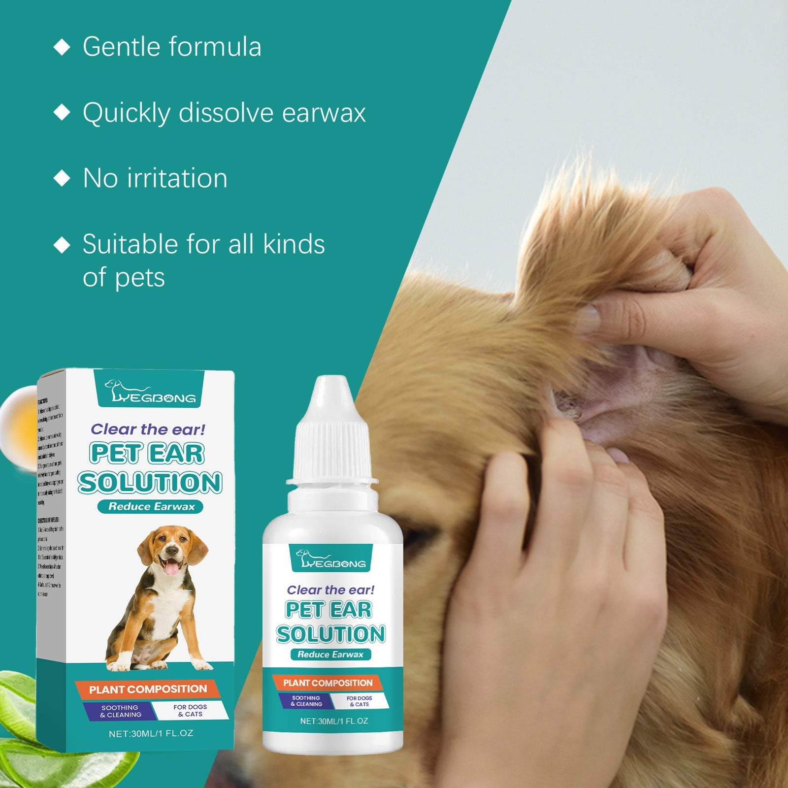 Pet Ear Wash Relieves Ear Discomfort For Cats And Dogs Clean, Decontaminate, Moisturize, Soothe And Nourish - Purrfect Pet Kingdom