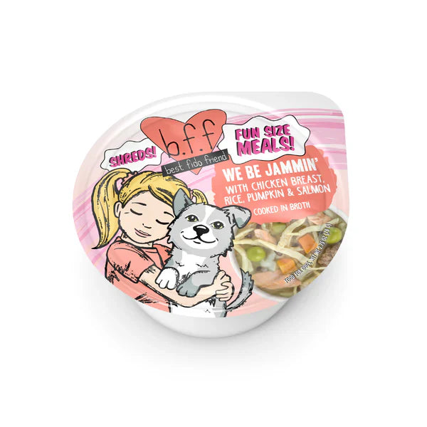 BFF Fun Size Meals We Be Jammin' Chicken, Salmon, Pumpkin and Rice Shredded Wet Dog Food (2.7oz) - Bff Wet Dog Food - The Family Pet