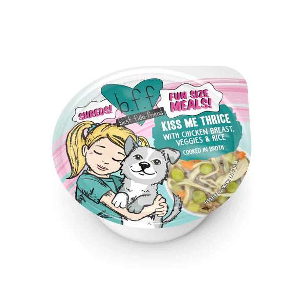 BFF Fun Size Meals Kiss Me Thrice Chicken, Veggies, and Rice Shredded Wet Dog Food (2.7oz) - Bff Wet Dog Food - The Family Pet