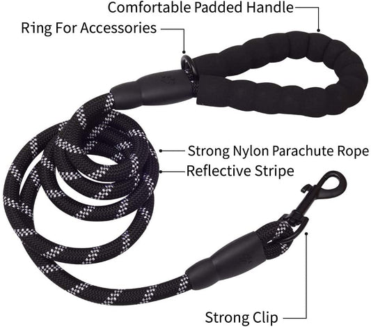 5ft Reflective Dog Leash Black