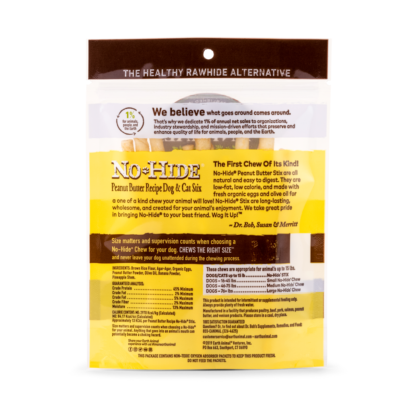 Earth Animal No Hide Peanut Butter Pet Stix (10pk) (1.6oz) - Pet Stick Treats - The Family Pet