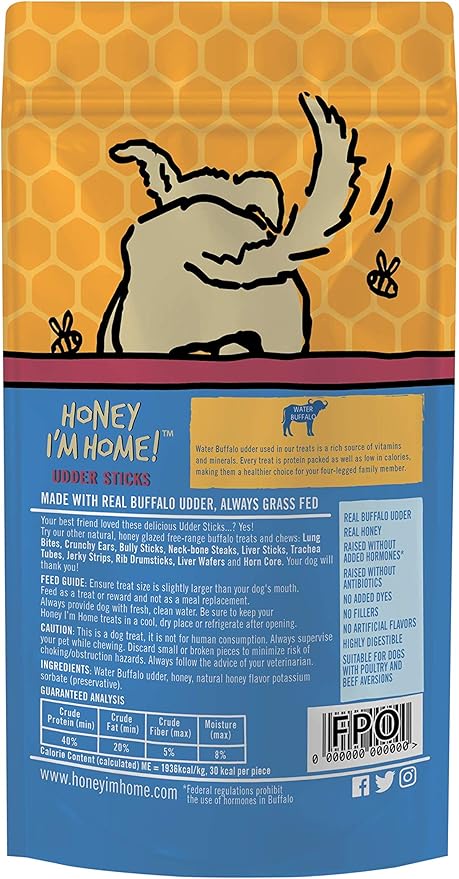Honey I'm Home Buffalo Udder Sticks Dog Treats (4oz)